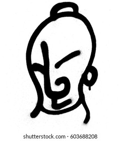 graffiti character sprayed in black on white