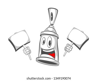 Graffiti character with tablets in his hands. Spray can. Graffiti street art. Vector illustration of spray on white background