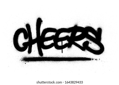 graffiti cheers word sprayed in black over white