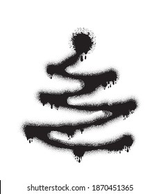 Graffiti Christmas tree vector icon. New year tree shape made of aerosol blots, stains and dots. Grunge Xmas spruce silhouette