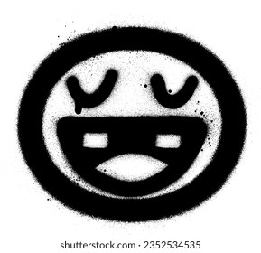graffiti chuckle emoji sprayed in black over white