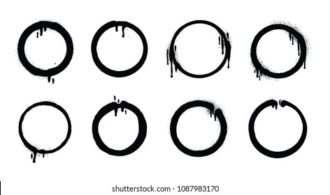 Graffiti Circle Spray Design Elements in Black isolated on White Background. Vector Illustration. 