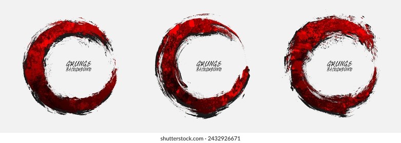 Conjunto de efectos de textura de círculos de graffiti. Pinceladas de pincel de colores. Plantilla texturizada de acuarela. Rojo oscuro aislado sobre fondo blanco. Concepto de estilo grunge de diseño gráfico para póster, volante, etc