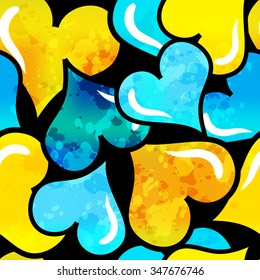 graffiti colored hearts seamless background vector illustration of grunge texture