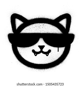 graffiti cool cat icon sprayed in black over white