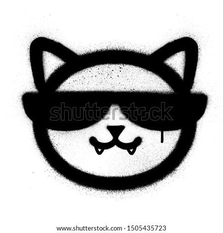 graffiti cool cat icon sprayed in black over white