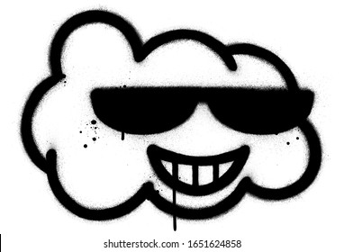 graffiti cool cloud character sprayed in black over white