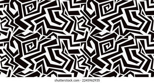 Laberintos de esquina de graffiti, patrón abstracto de graffiti negro. Patrón vectorial transparente para impresiones superficiales, embalajes, cuadernos, papel pintado, textiles, almohadas, tazas y otros interiores.
