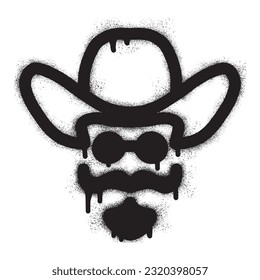 Graffiti cowboy hat, mustache and sunglasses with black spray paint