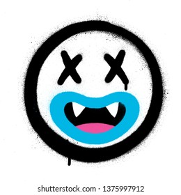 graffiti crazy smiling icon sprayed over white