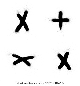 graffiti cross plus x sign sprayed in black on white