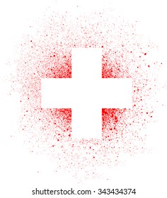 graffiti cross spray design element in white on red