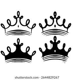 Grafite coroa conjunto com 2 linha áspera arte e 2 coroas pretas sólidas. Estilo urbano de rua ideal para gráficos de hip hop, vestuário, tatuagens e pacotes de design digital. 