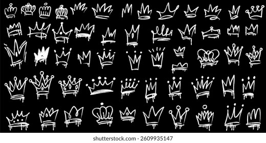 Graffiti Crown Set Hand Drawn White Ink on Black Background. White Ink Street Style. Head Accessories.