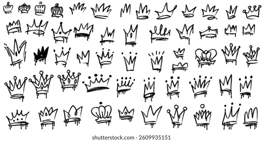 Graffiti Crown Set Hand Drawn Black and White. Black Ink Street Style. Head Accessories.