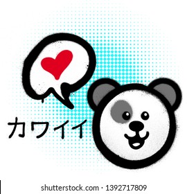 graffiti cute kawai bear sprayed over white