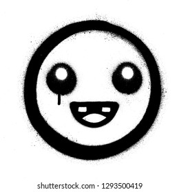 graffiti cute smile icon sprayed in black over white