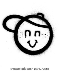 Graffiti Cute Smiling Kid Icon Sprayed In Black Over White