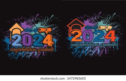 Diseño de graffiti. Texto para diseño de graduación 2024. Evento de felicitación, camiseta, fiesta, graduado de la escuela secundaria o universitario. Ilustración, Vector sobre fondo transparente