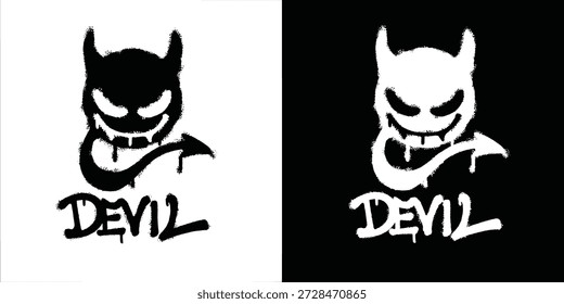 Graffiti Diablo con cuernos y cola logo diseño de Vector