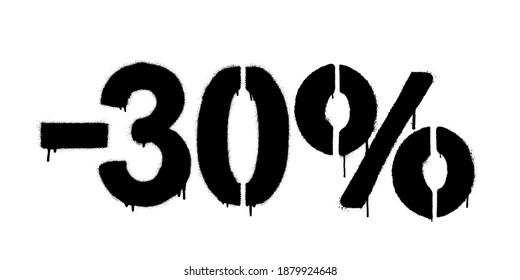 Graffiti discount made by stencil -30 percent. Vector template on white background svg