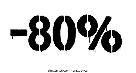 Graffiti discount made by stencil -80 percent. Vector template on white background