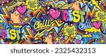 Graffiti doodle art background with vibrant colors hand-drawn style. Street art graffiti urban theme for prints, banners, and textiles in vector format