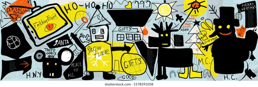 Graffiti with doodle characters, vector illustration