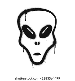 Graffiti drawing of alien. Painted graffiti spray pattern of space alien head. Spray paint street art style illustration. Vector.