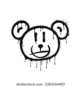 Graffiti drawing melting bear head. Painted graffiti spray pattern of bear head. Dripping spray paint elements. Street art style illustration. Vector.