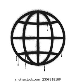 Graffiti drawn Earth globe. Painted graffiti spray pattern of dripping World globe. Spray paint element. Street art style illustration. Vector.