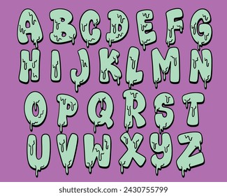 Graffiti dripping font shaped alphabet set