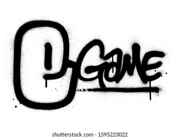 graffiti e game text sprayed in black over white