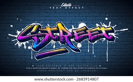 Graffiti Editable Text Effect Design with Customizable Colorful Grunge Hand Drawn Street Art Font on Brick Wall Background. Vector Illustrator Graphic Style Premium Typography Lettering Illustration