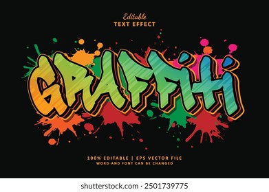 Graffiti editable text style effect with gradient colors rainbow and splash brush spray, suit for street art theme graffiti style.