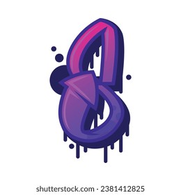 Graffiti Eight Number and Purple Bold Numeral Vector Illustration