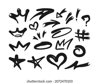 Graffiti Elements Set Spray,arrows,crown,heart And Stars, Bright Vector Illustration