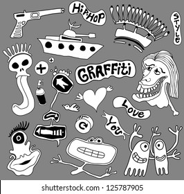 Graffiti elements, urban art illustration