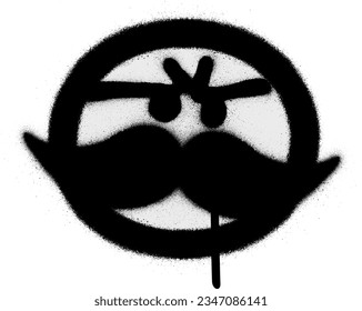 graffiti emoji with a moustache in black over white