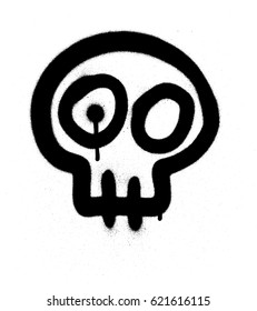 Graffiti emoji skull sprayed in black on white