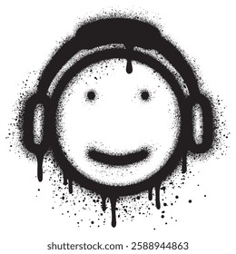 Graffiti emoticon Cool Face with headphones isolated with a white background.