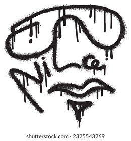 Graffiti emoticon Cool smiling Face with Sunglasses isolated with a white background with nice text.