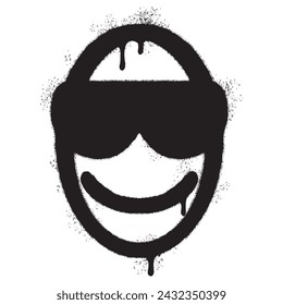 Graffiti emoticon Cool smiling Face with Sunglasses isolated with a white background.