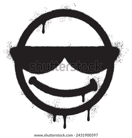 Graffiti emoticon Cool smiling Face with Sunglasses isolated with a white background.