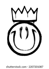 Graffiti Emoticon With Crown. Smiling Face Painted Spray Paint. Vector Illustration