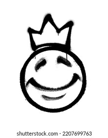 Graffiti Emoticon With Crown. Smiling Face Painted Spray Paint. Vector Illustration