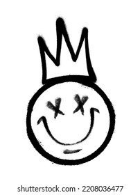 Graffiti Emoticon With Crown. Smiling Face Painted Spray Paint. Vector Illustration