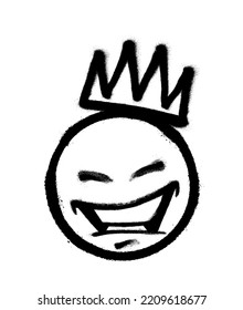 Graffiti Emoticon With Crown. Smiling Face Painted Spray Paint. Vector Illustration