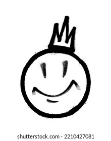 Graffiti Emoticon With Crown. Smiling Face Painted Spray Paint. Vector Illustration