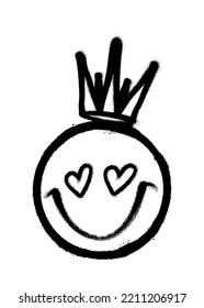 Graffiti Emoticon With Crown. Smiling Face Painted Spray Paint. Vector Illustration